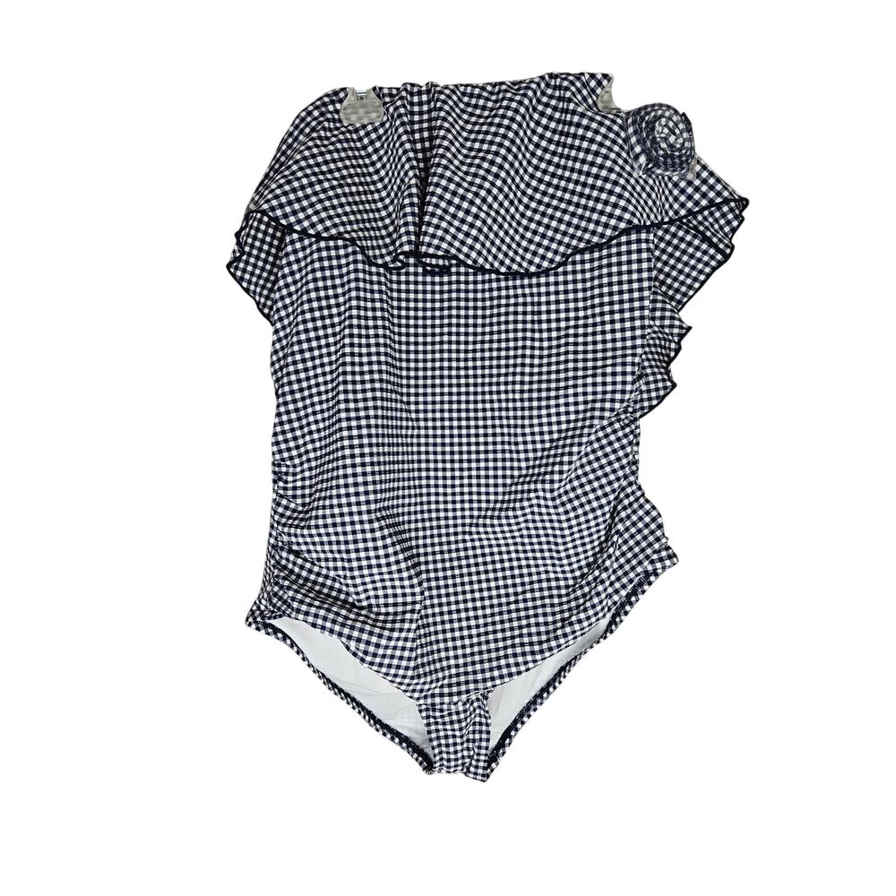 Kona Sol Blue Gingham Ruffle One Piece Swimsuit Women's 18W NWT